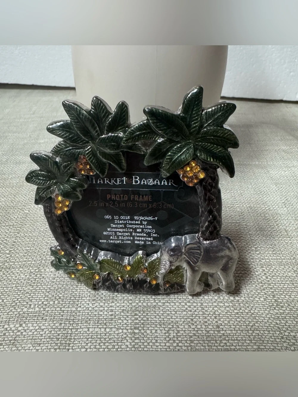 Market Bazaar Green Palm & Elephant Accent Picture Frame
